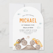 Gelbe Monster-LKWs Arc gestapelte Einladung (Vorderseite)