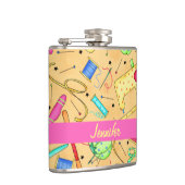 Gelbe Nähbegriffe Kunstname Personalisiert Flachmann (Rechts)