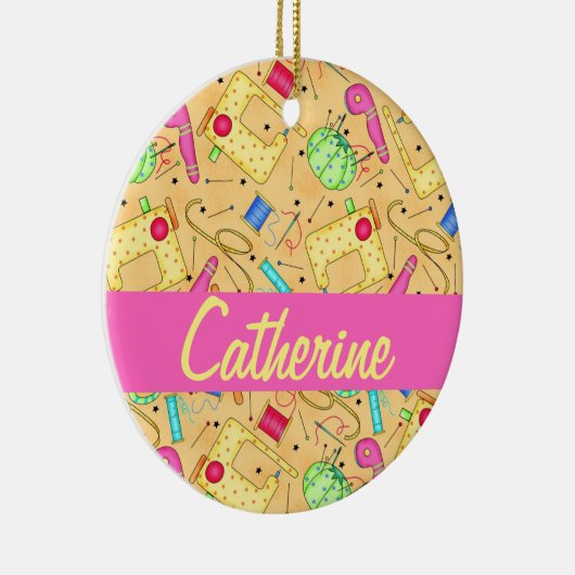 Gelbe Nähbegriffe Kunstname Personalisiert Keramikornament (Rechts)