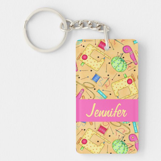 Gelbe Nähbegriffe Kunstname Personalisiert Schlüsselanhänger (Vorderseite)