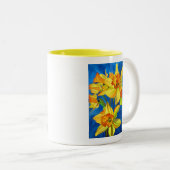 Gelbe Narzisse Blume Aquarellkunst Zweifarbige Tasse (VorderseiteRechts)