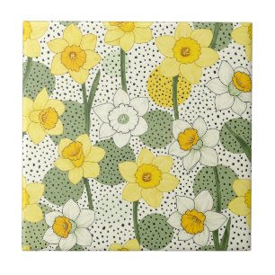 Gelbe Narzisse floral mit schwarzen Tupfen Fliese