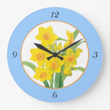 Gelbe Narzissen auf blauen Blumenzahlen der uhr-4