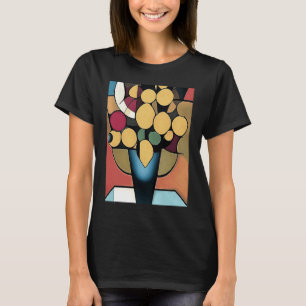 Gelbe Narzissen in einer blauen Vase im geometrisc T-Shirt