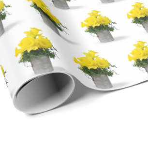 gelbe Narzissen in retro Tasse Geschenkpapier
