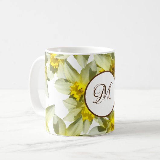 Gelbe Narzissen Monogramm-Tasse Kaffeetasse (Vorderseite Links)
