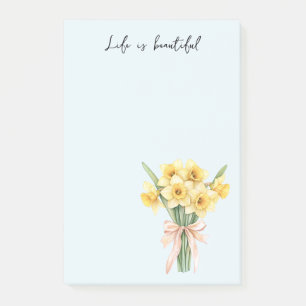 Gelbe Narzissenblumen Pfirsich-Schleife Post-it Klebezettel
