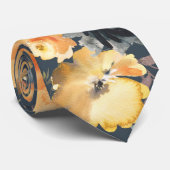 Gelbe Navy Blue Rose Floral Neck Tie Krawatte (Gerollt)