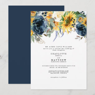 Gelbe & Navy Blumenhochzeit Einladung