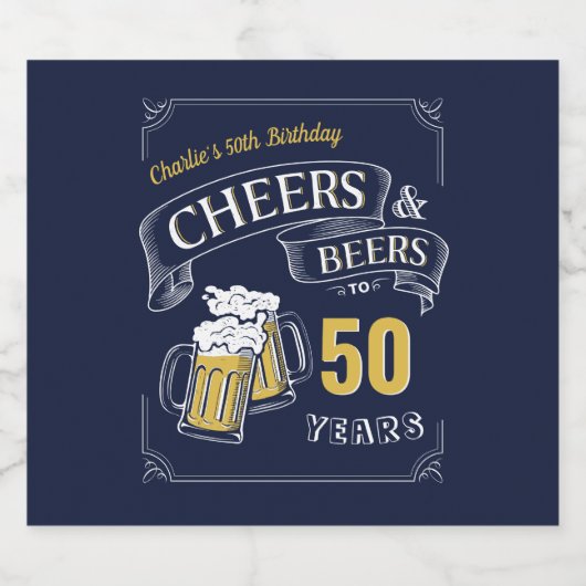 Gelbe Navy-Cheers und Biere jeden Alters Geburtsta Bierflaschenetikett (Einzelnes Label)