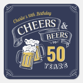 Gelbe Navy-Cheers und Biere jeden Alters Geburtsta Quadratischer Aufkleber