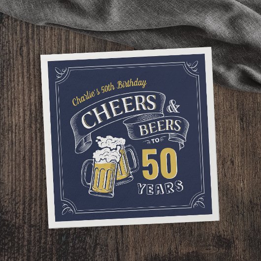Gelbe Navy-Cheers und Biere jeden Alters Geburtsta Serviette