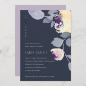 GELBE NAVY LILAC FLORAL BRAUTPARTY EINLADEN DANKESKARTE (Vorne/Hinten)