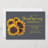 Gelbe Navy Sonnenblumen Bouquet Erntedank Party Einladung (Vorderseite)