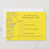 Gelbe Navy Vögel öffnen Käfig Hochzeit RSVP Einladung (Rückseite)