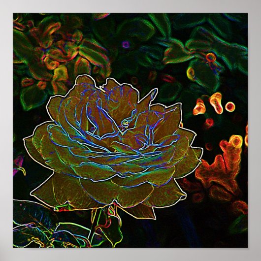 Gelbe Neon-Rose Poster (Vorne)
