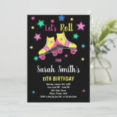 Gelbe Neon Star Skate Geburtstagseinladungen Einladung (Stehend Vorderseite)