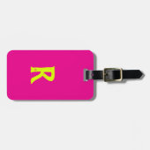 Gelbe Neongram-Monogramm-Skripte in Hot Pink-Chart Gepäckanhänger (Vorderseite horizontal)