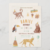 Gelbe Niedliche Illustrierte Kinder Geburtstag Einladung (Vorne/Hinten)