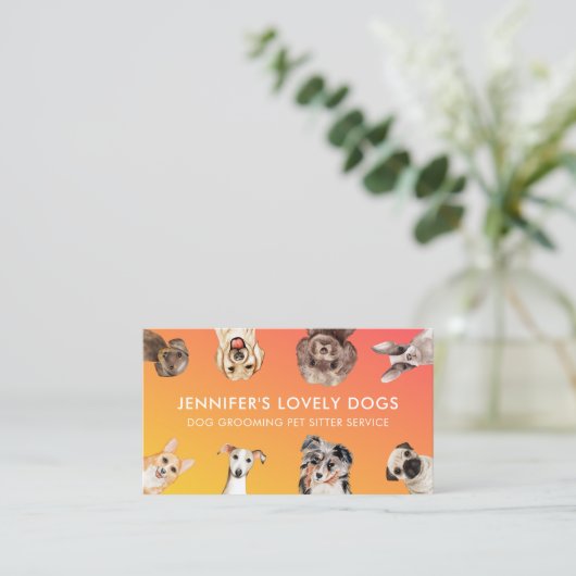 Gelbe Niedliche kleine Hunde Sitzgelegenheit Visitenkarte (Stehend Vorderseite)
