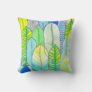 Gelbe Niedliche moderne tropische Boho-Blätter Kissen