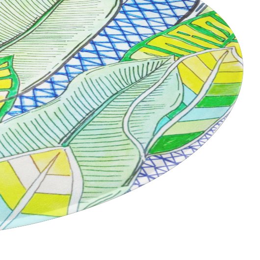 Gelbe Niedliche moderne tropische Boho-Blätter Schneidebrett (Ecke)