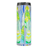 Gelbe Niedliche moderne tropische Boho-Blätter Thermosbecher (Rückseite)