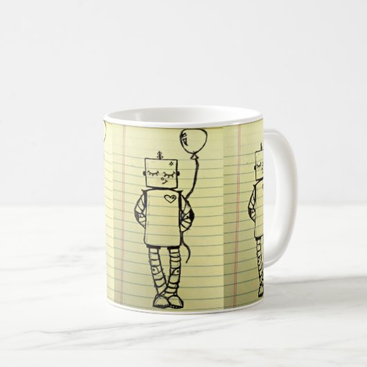 Gelbe Notizblock-Roboter-Skizze-Tasse Kaffeetasse (VorderseiteRechts)