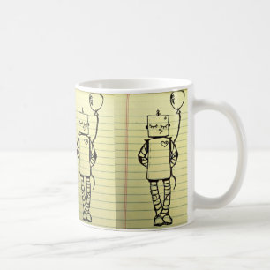 Gelbe Notizblock-Roboter-Skizze-Tasse Kaffeetasse