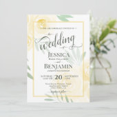 Gelbe oder goldene Boho-Rosen stilvolle Schrift Ho Einladung (Stehend Vorderseite)