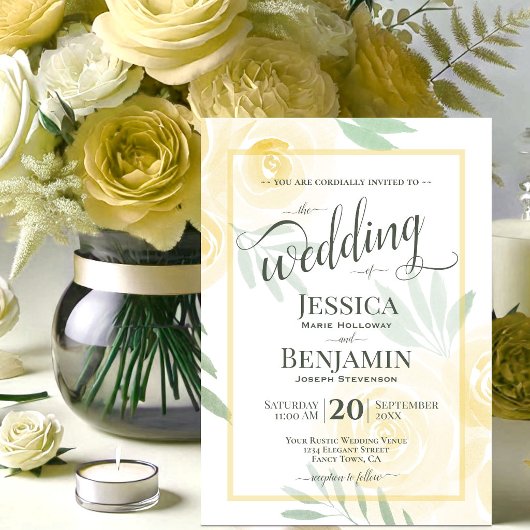 Gelbe oder goldene Boho-Rosen stilvolle Schrift Ho Einladung