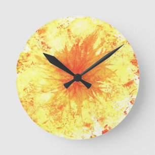 Gelbe Orange Abstrakte Kunst Wasserfarben Wash Blu Runde Wanduhr
