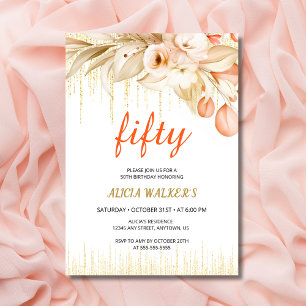 Gelbe orange Blume zum Geburtstag des Glitzer Einladung