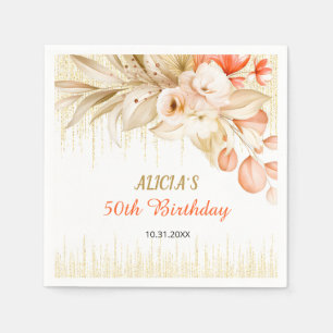 Gelbe orange Blume zum Geburtstag des Glitzer Serviette