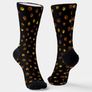Gelbe Orange Braune Pfotenabdrücke Muster Schwarz Socken