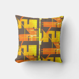 Gelbe orange dunkelbraune Gemusterte große Fliesen Kissen