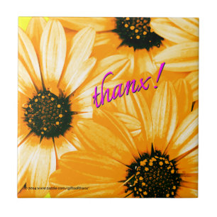 Gelbe/orange Gänseblümchen, Dank! - Keramik-Flie Fliese