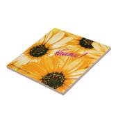 Gelbe/orange Gänseblümchen, Dank! - Keramik-Fliese Fliese (Seite)