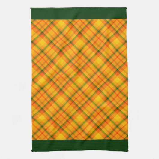 Gelbe Orange Gingham Karierte grüne Grenzen Geschirrtuch (Vertikal)