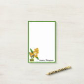 Gelbe Orange Orchideenblume Post-It Notes Klebezettel (Auf Schreibtisch)