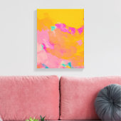 Gelbe Orange Pink Bright Farbige Abstrakte Kunst Leinwanddruck (Insitu (Wohnzimmer))