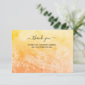 Gelbe Orange Weißblütenkalligraphie Elegant Dankeskarte (Stehend Vorderseite)