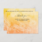 Gelbe Orange Weißblütenkalligraphie Elegant Dankeskarte (Vorne/Hinten)