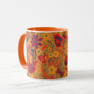 GELBE ORANGE WILDBLUMEN TULPEN, BLÄTTER FLORAL  TASSE