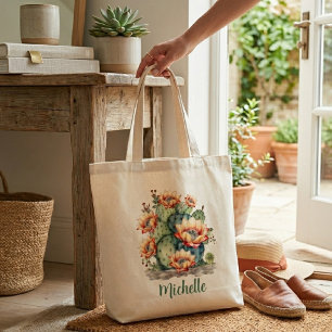 Gelbe/orangefarbene blühende Kaktus mit dem Namen  Tragetasche