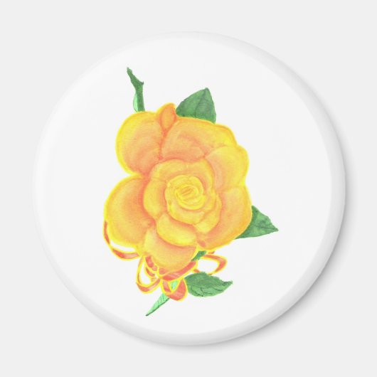 Gelbe orangefarbene Rose, rotes Flachbild, Magnete Magnet (Vorne)