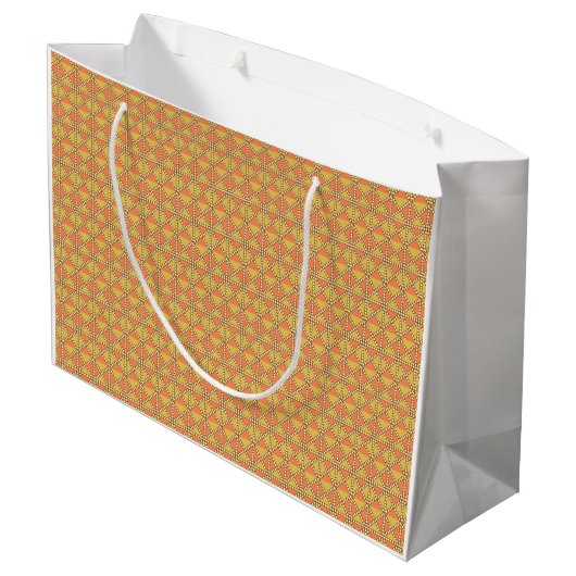 Gelbe, orangefarbene und braune Packpapiere Große Geschenktüte (Rückseite Schrägansicht)