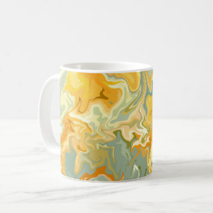 Gelbe, orangefarbene und grüne Abstrakte Fluid Art Kaffeetasse