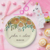 Gelbe, orangefarbene Zwiebeln und Rose Hochzeiten Pappteller (Party)