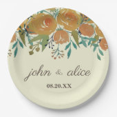 Gelbe, orangefarbene Zwiebeln und Rose Hochzeiten Pappteller (Vorderseite)